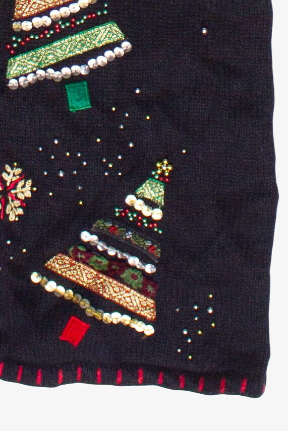 Vintage Beaded Ribbon Christmas Trees Ugly Christmas Vest
