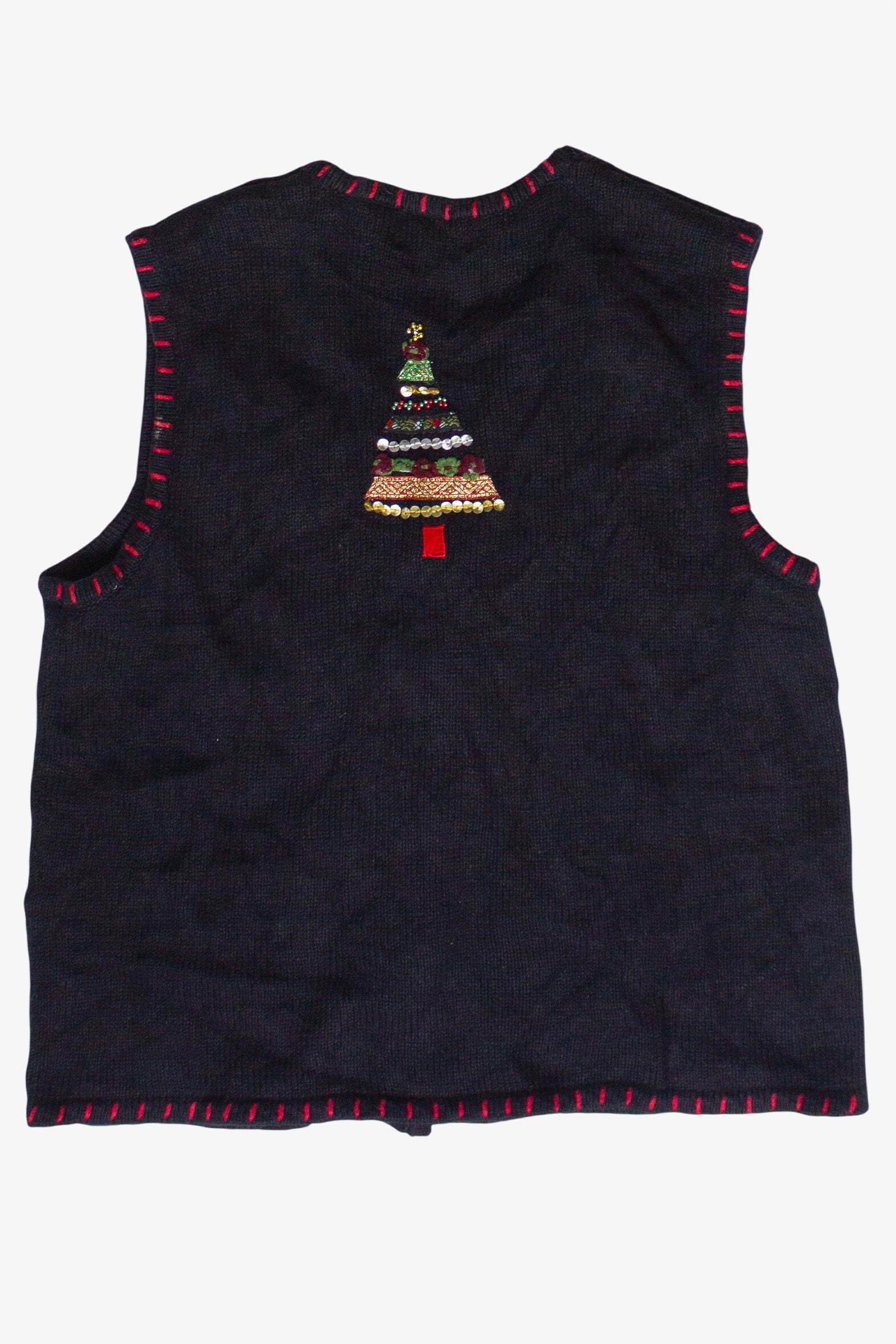 Vintage Beaded Ribbon Christmas Trees Ugly Christmas Vest