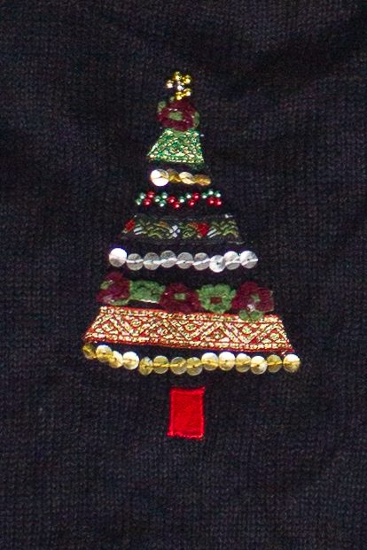 Vintage Beaded Ribbon Christmas Trees Ugly Christmas Vest