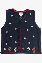 Vintage Navy Blue Christopher & Banks Hand Embroidered Ugly Christmas Vest (1990s)