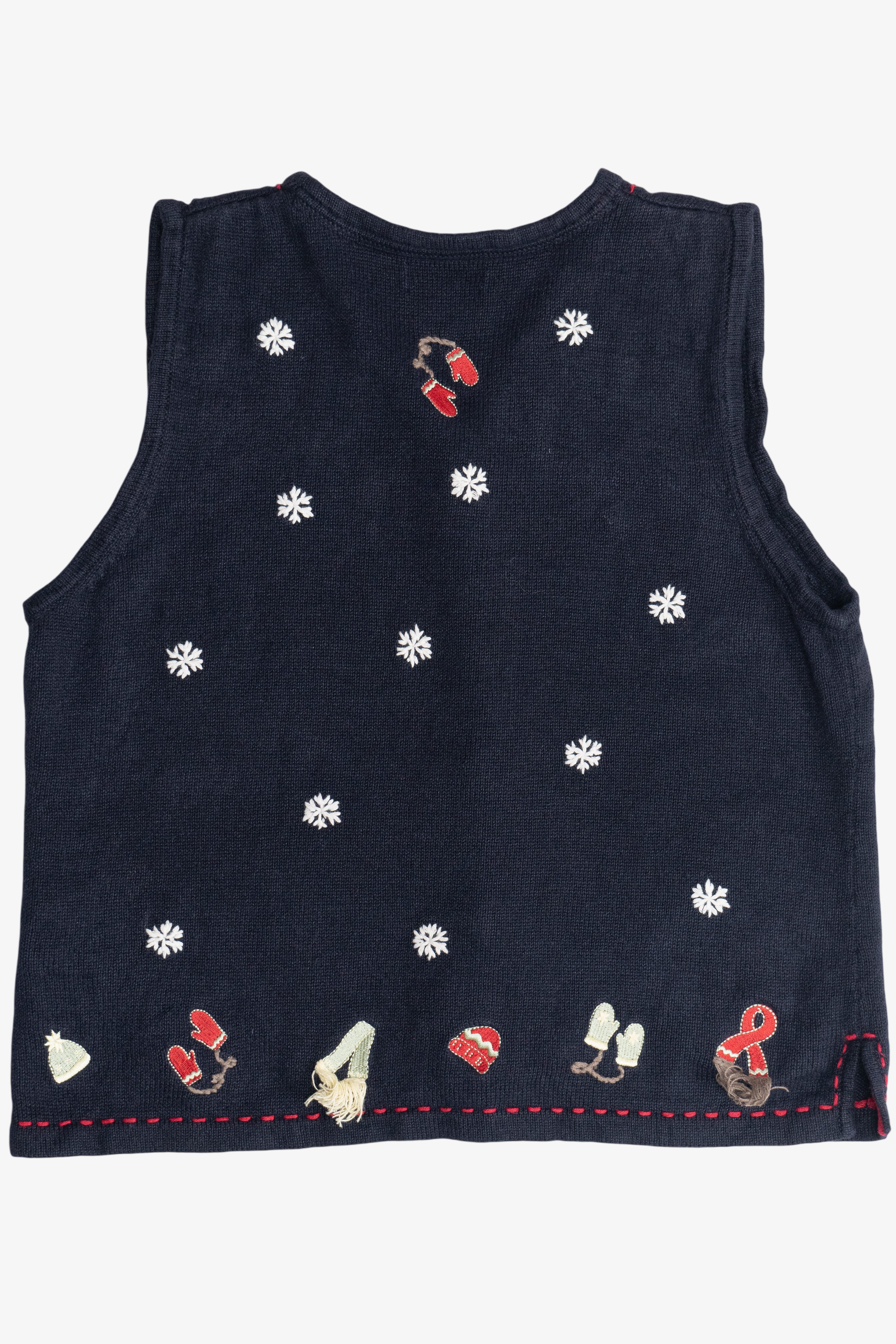 Vintage Navy Blue Christopher & Banks Hand Embroidered Ugly Christmas Vest (1990s)
