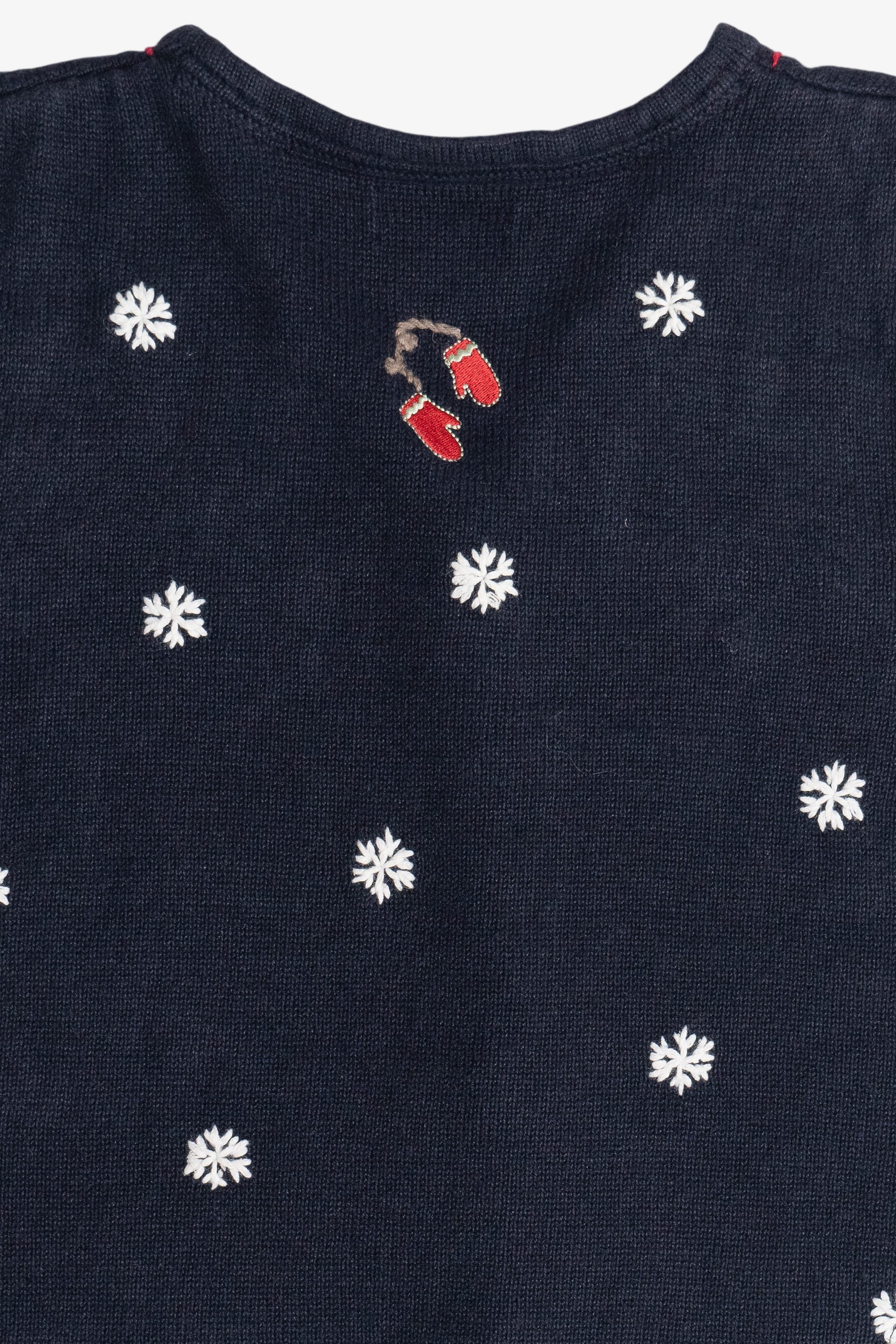 Vintage Navy Blue Christopher & Banks Hand Embroidered Ugly Christmas Vest (1990s)