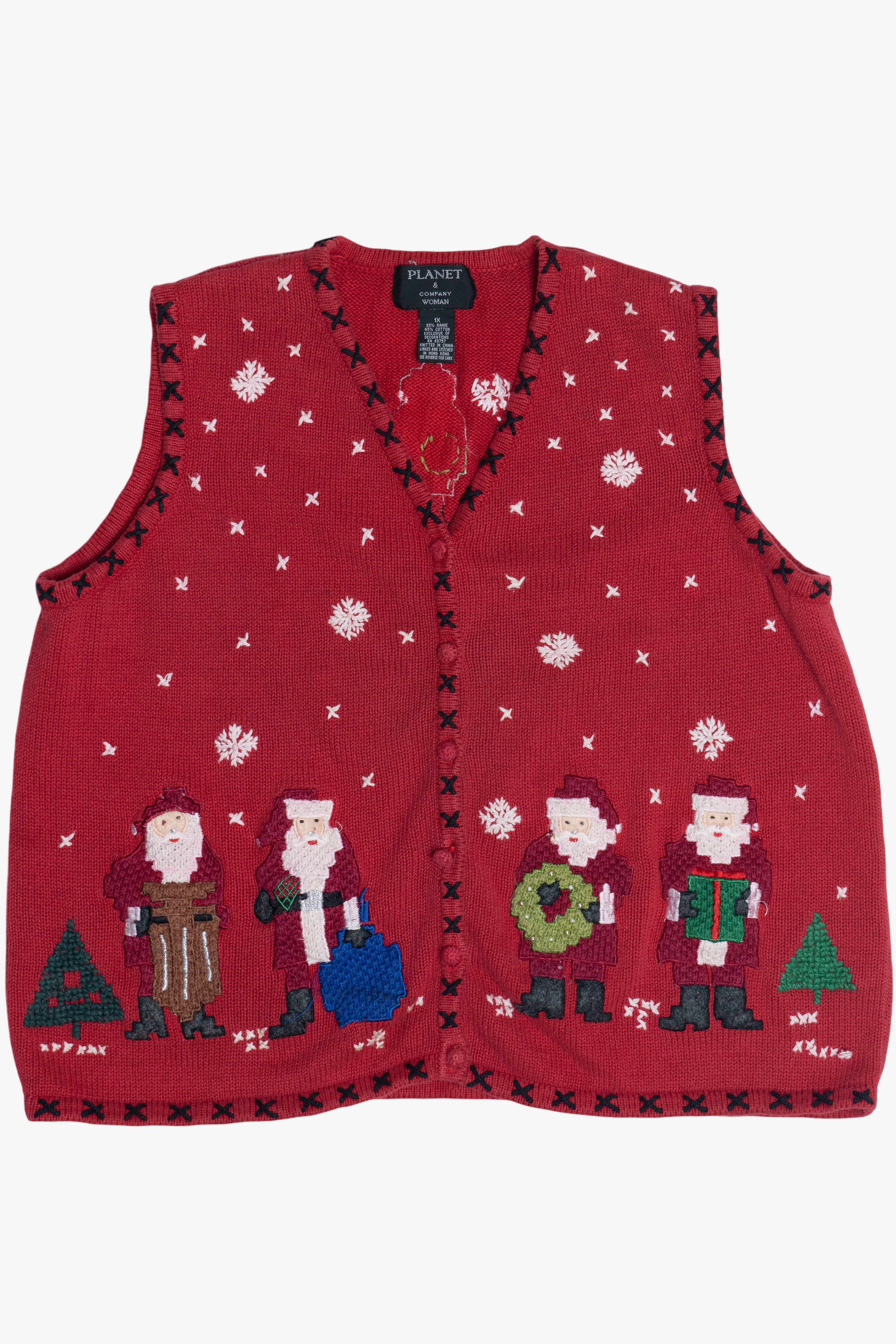 Vintage Planet & Company Cross Stitch Santas Ugly Christmas Vest (1990s)