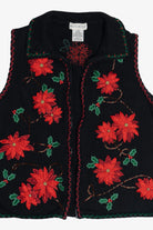 Vintage Black Poinsettia Open Front Ugly Christmas Sweater (1990s)