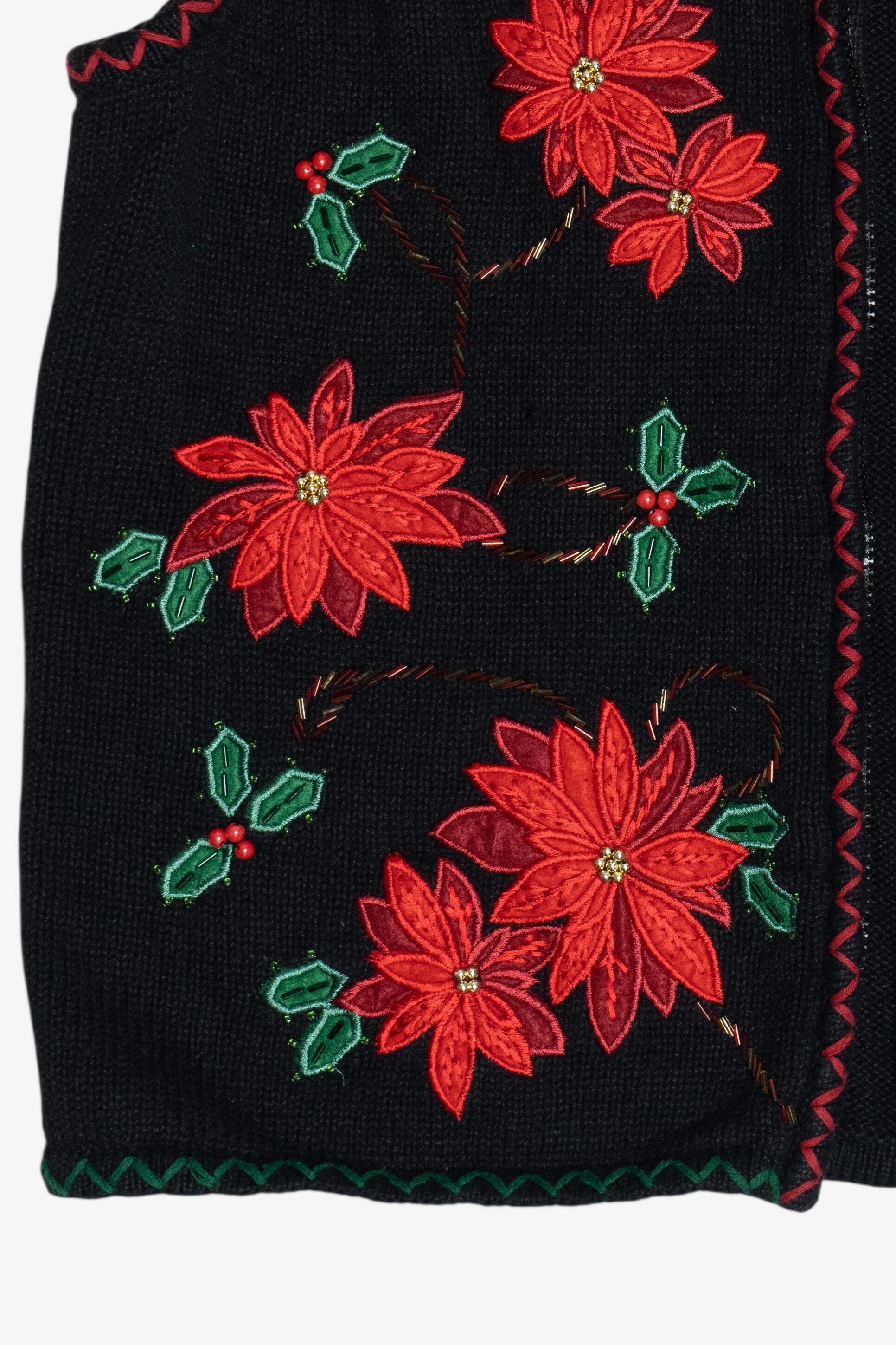 Vintage Black Poinsettia Open Front Ugly Christmas Sweater (1990s)