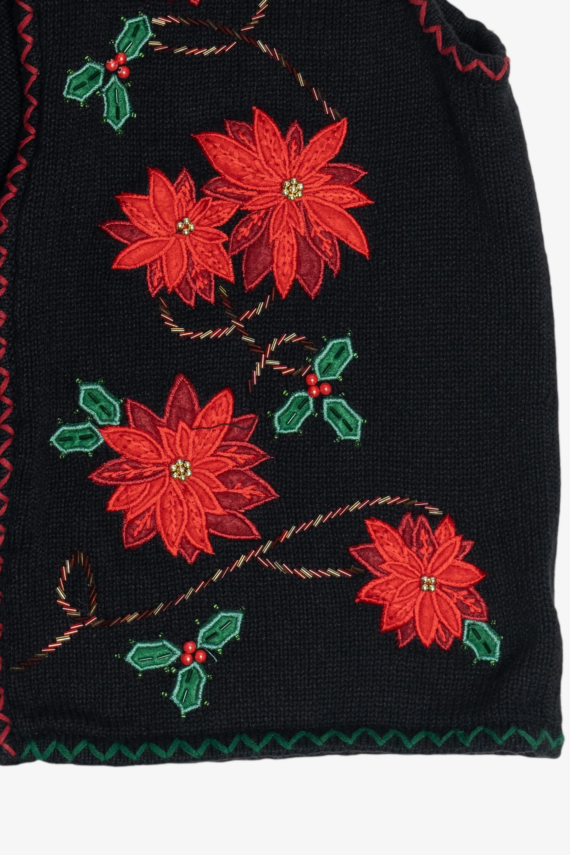 Vintage Black Poinsettia Open Front Ugly Christmas Sweater (1990s)