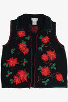 Vintage Black Poinsettia Open Front Ugly Christmas Sweater (1990s)