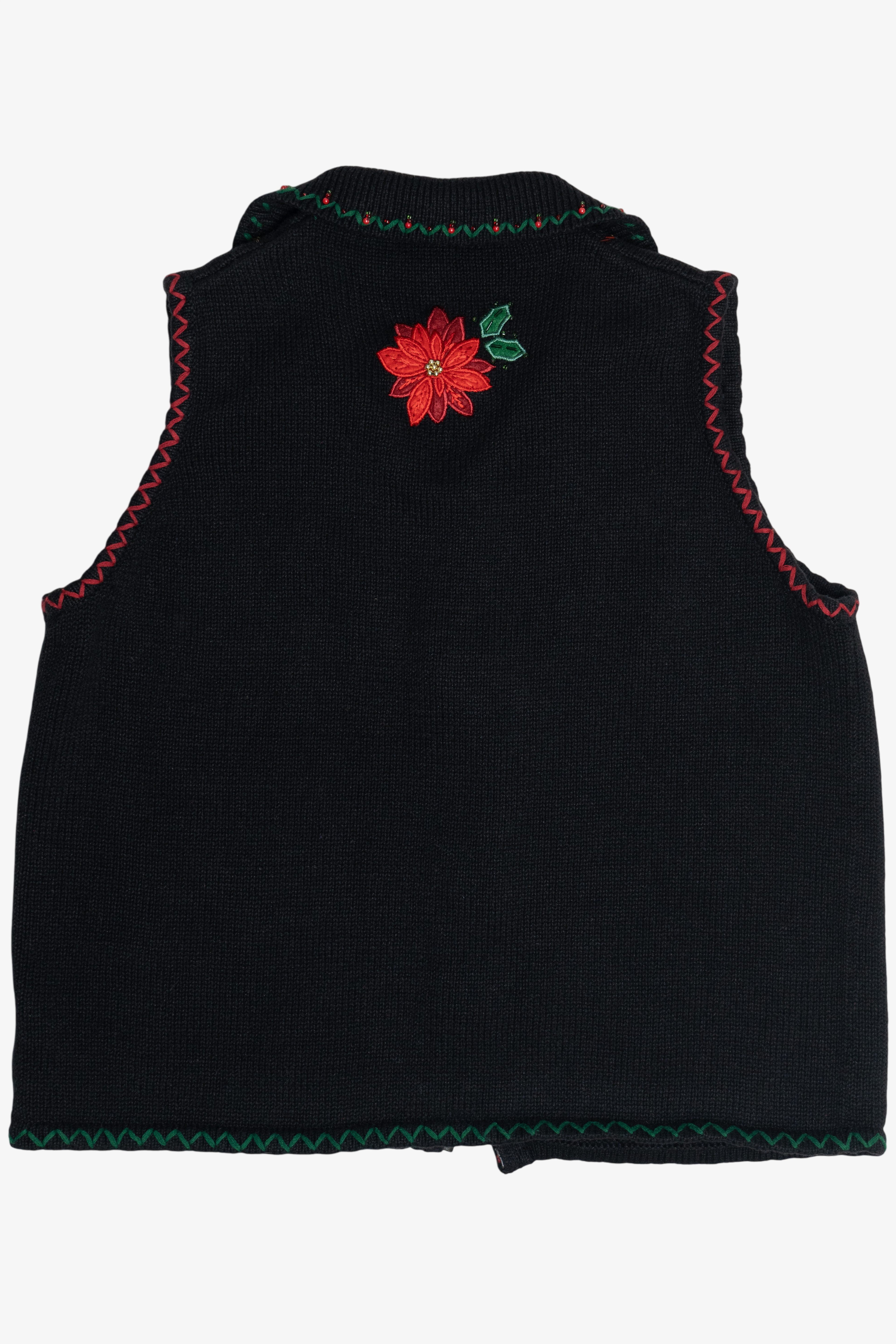 Vintage Black Poinsettia Open Front Ugly Christmas Sweater (1990s)