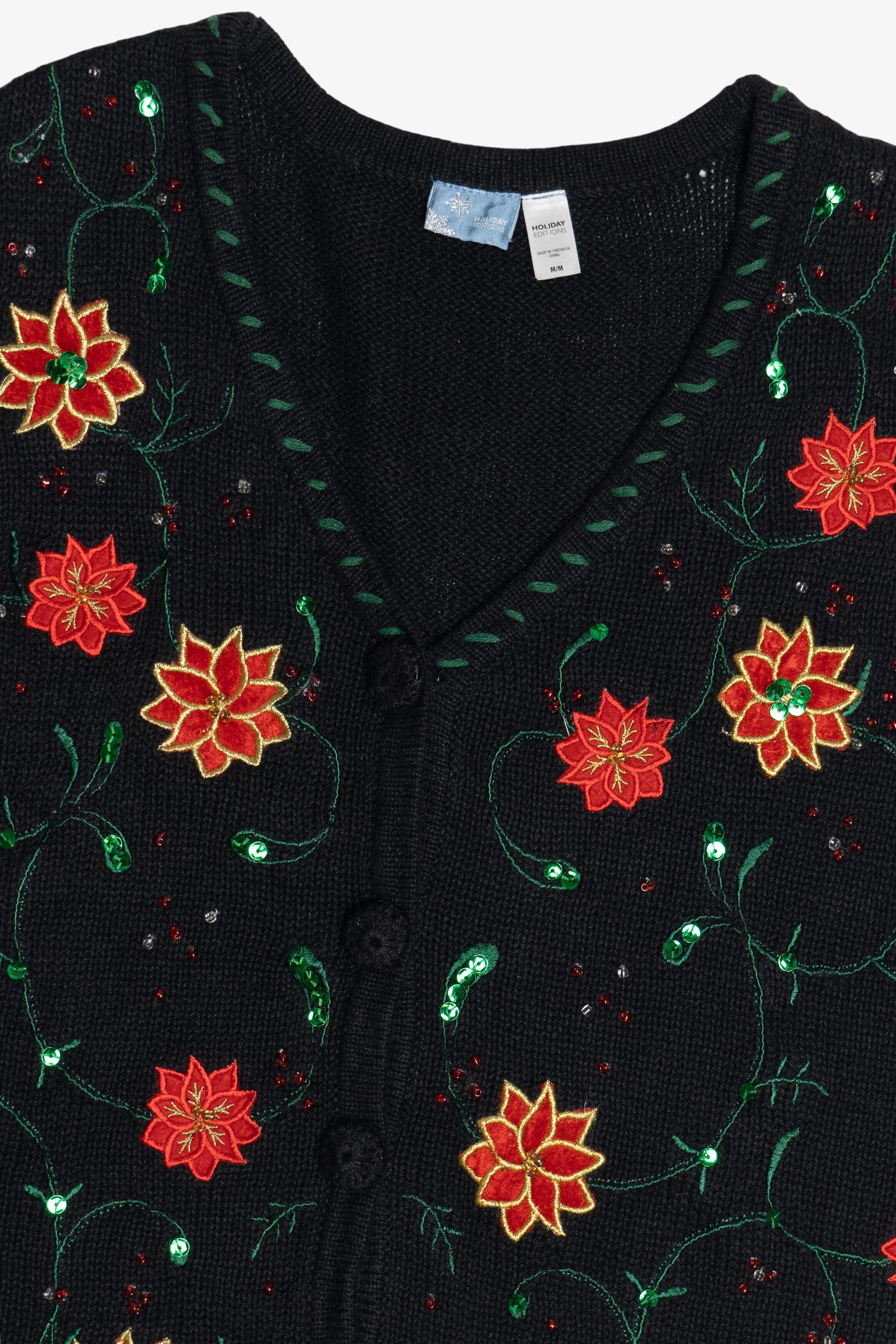 Vintage Black Poinsettias Ugly Christmas Vest (2000s)