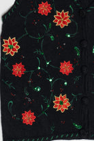 Vintage Black Poinsettias Ugly Christmas Vest (2000s)
