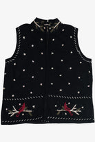 Vintage Hand Embroidered Cardinals & Snowflakes Ugly Christmas Vest (1990s)