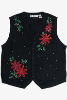 Vintage Beaded Poinsettia Flowers Ugly Christmas Vest (1990s)
