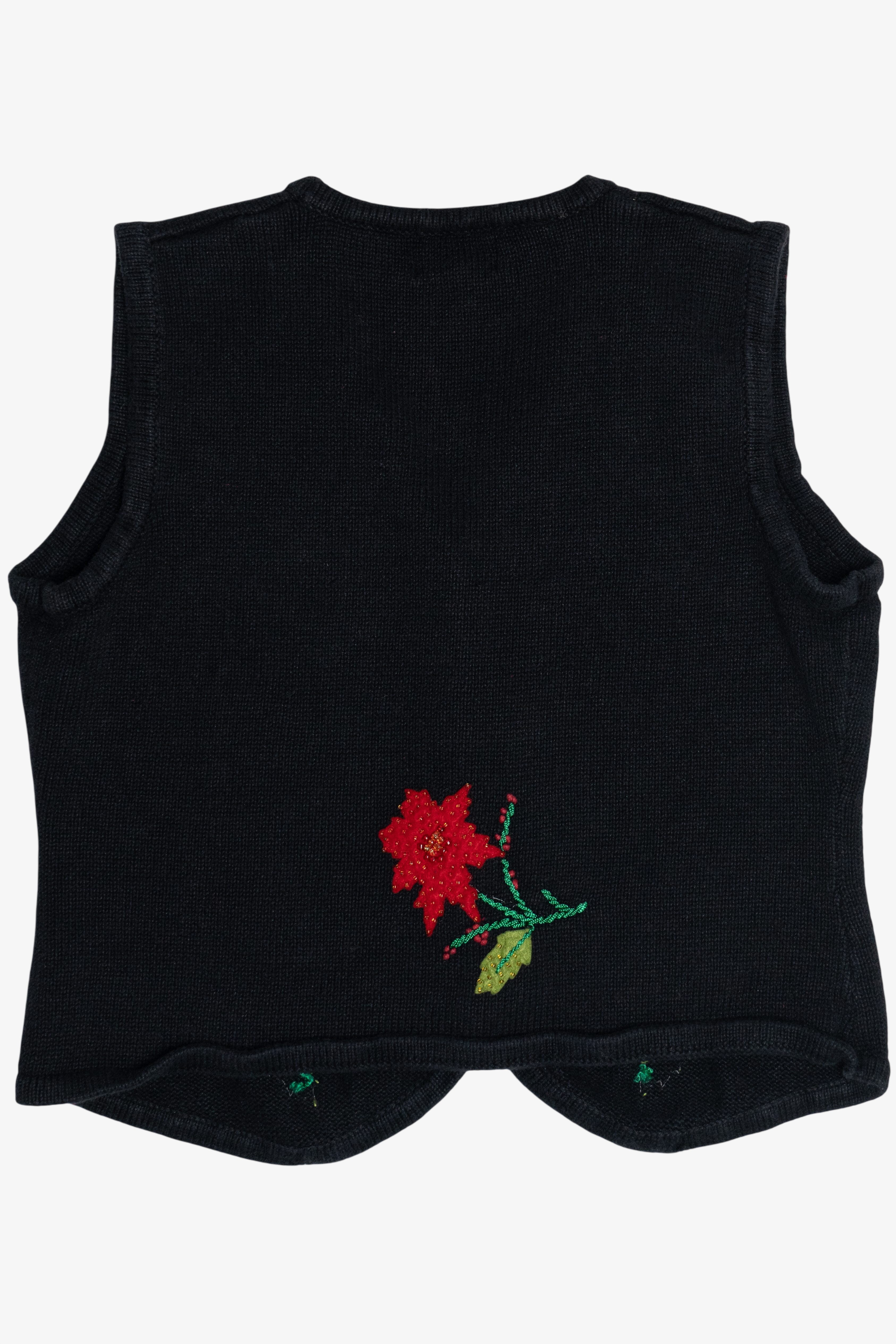 Vintage Designers Originals Studio Beaded Poinsettias Ugly Christmas Vest (1990s)