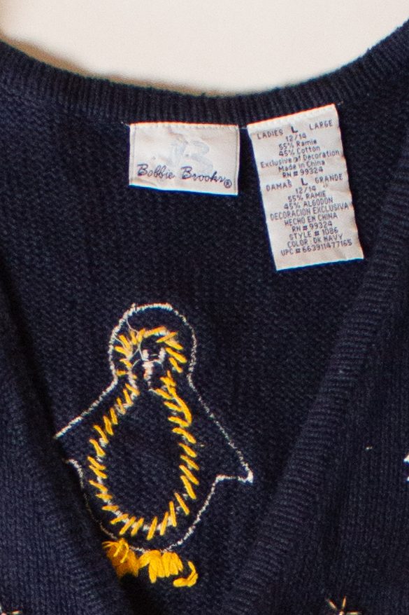 Vintage Navy Blue Penguins Christmas Vest (1990s)