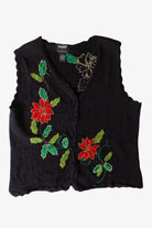 Vintage Black Flowers Ugly Christmas Vest (1990s)