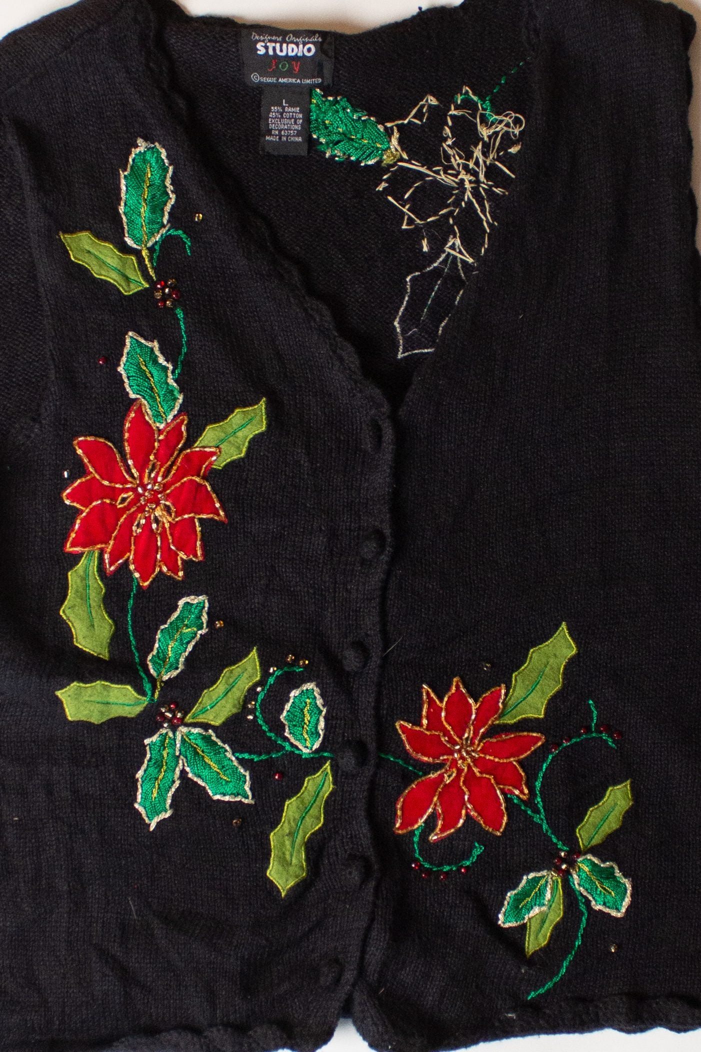 Vintage Black Flowers Ugly Christmas Vest (1990s)