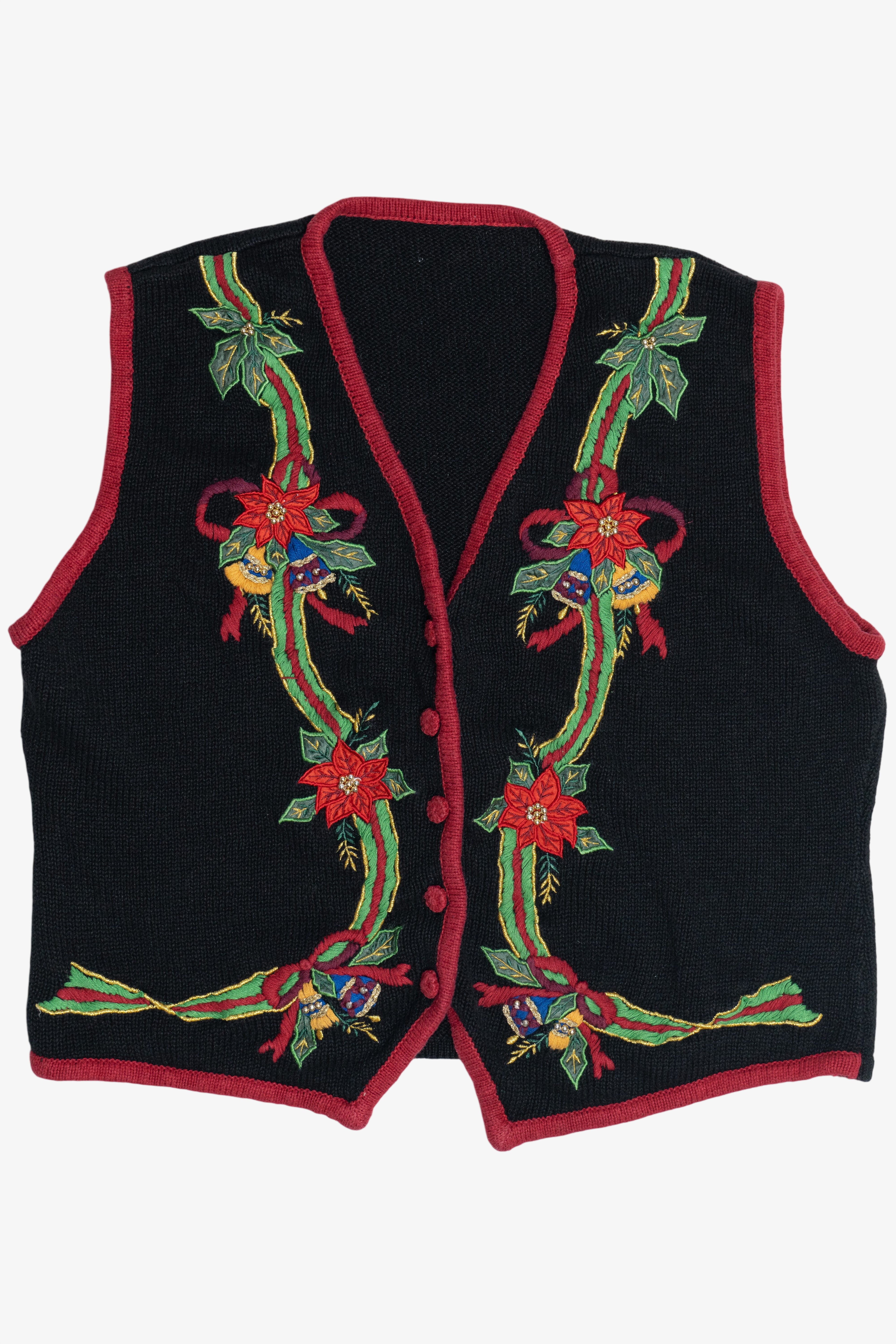 Vintage Poinsettia Garlands Ugly Christmas Vest (1990s)