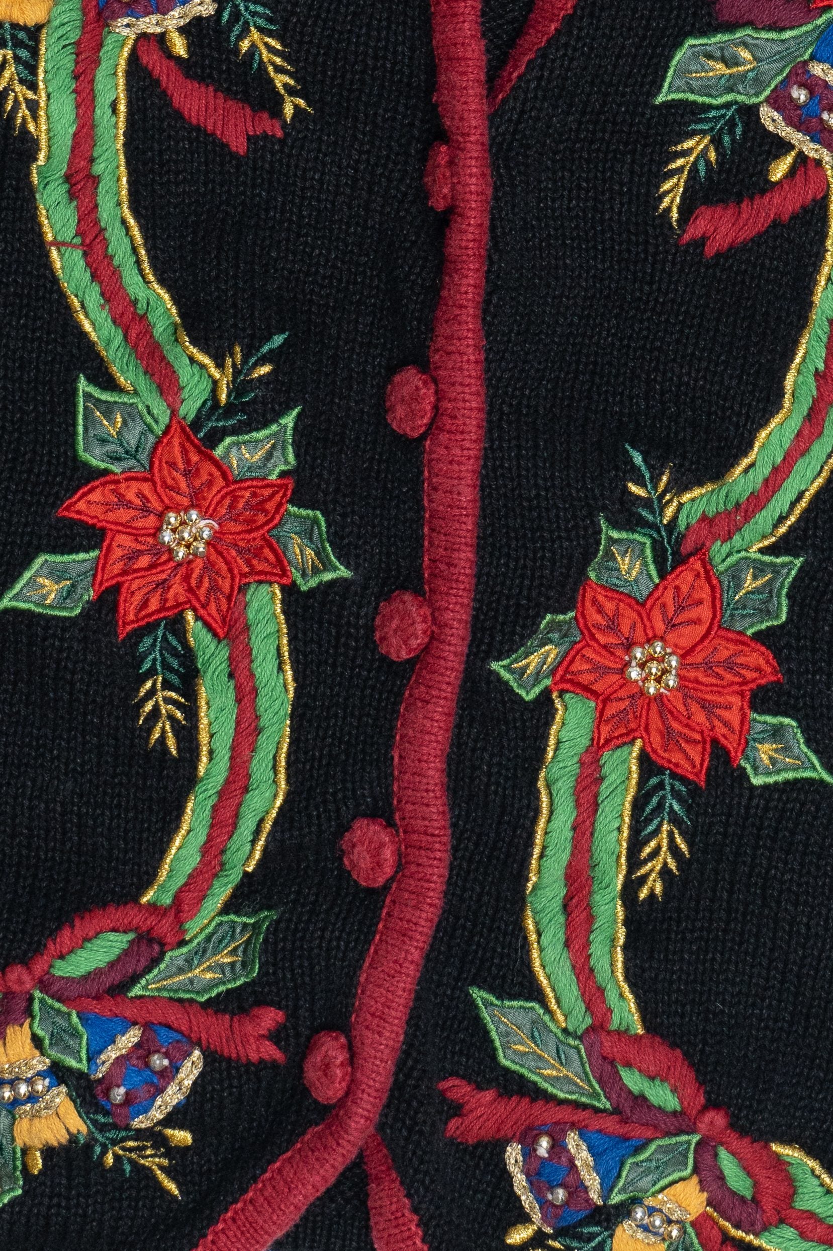 Vintage Poinsettia Garlands Ugly Christmas Vest (1990s)