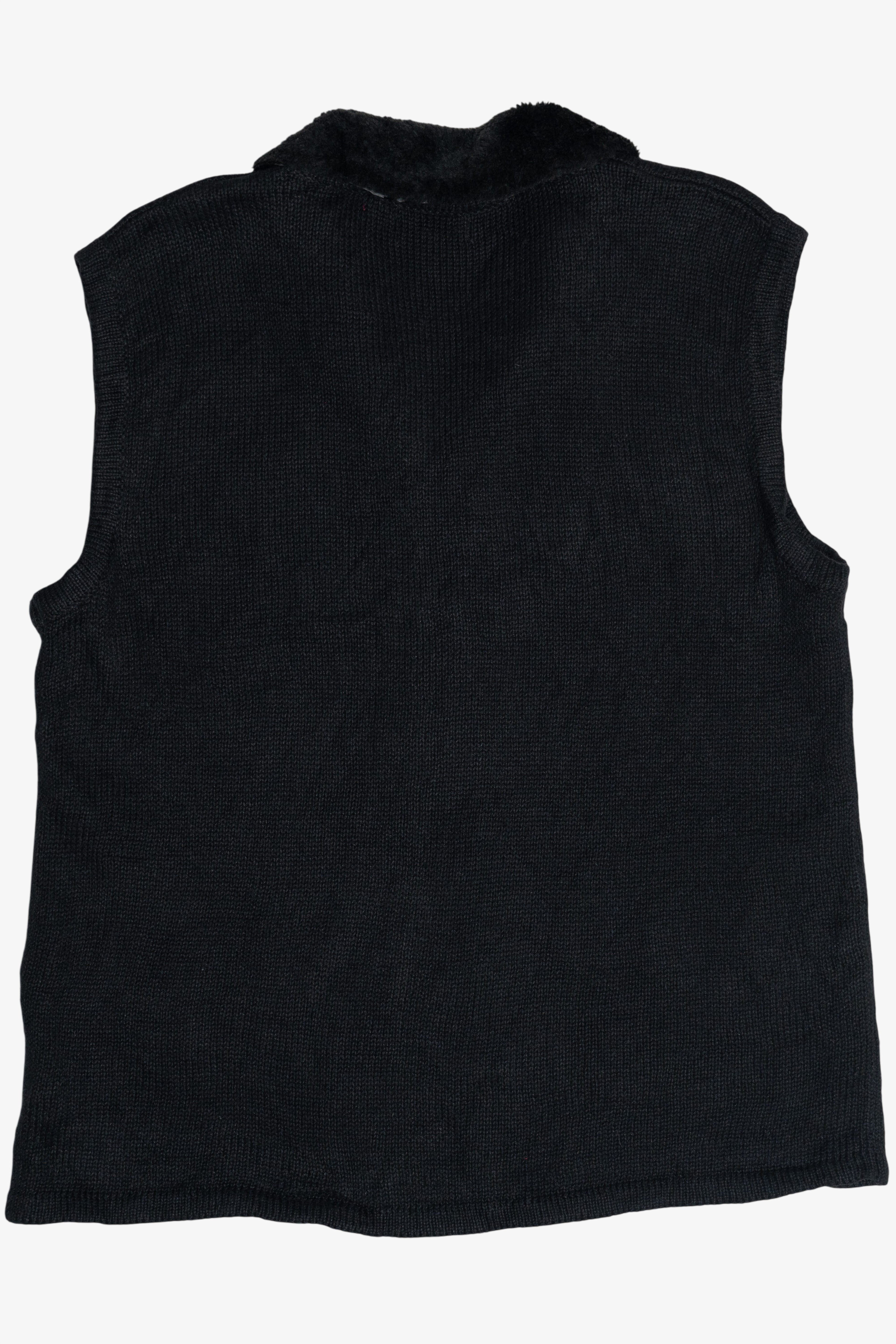 Vintage Kim Rogers Faux Fur Collar Poinsettia Ugly Christmas Vest (1990s)