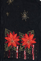 Vintage Kim Rogers Faux Fur Collar Poinsettia Ugly Christmas Vest (1990s)