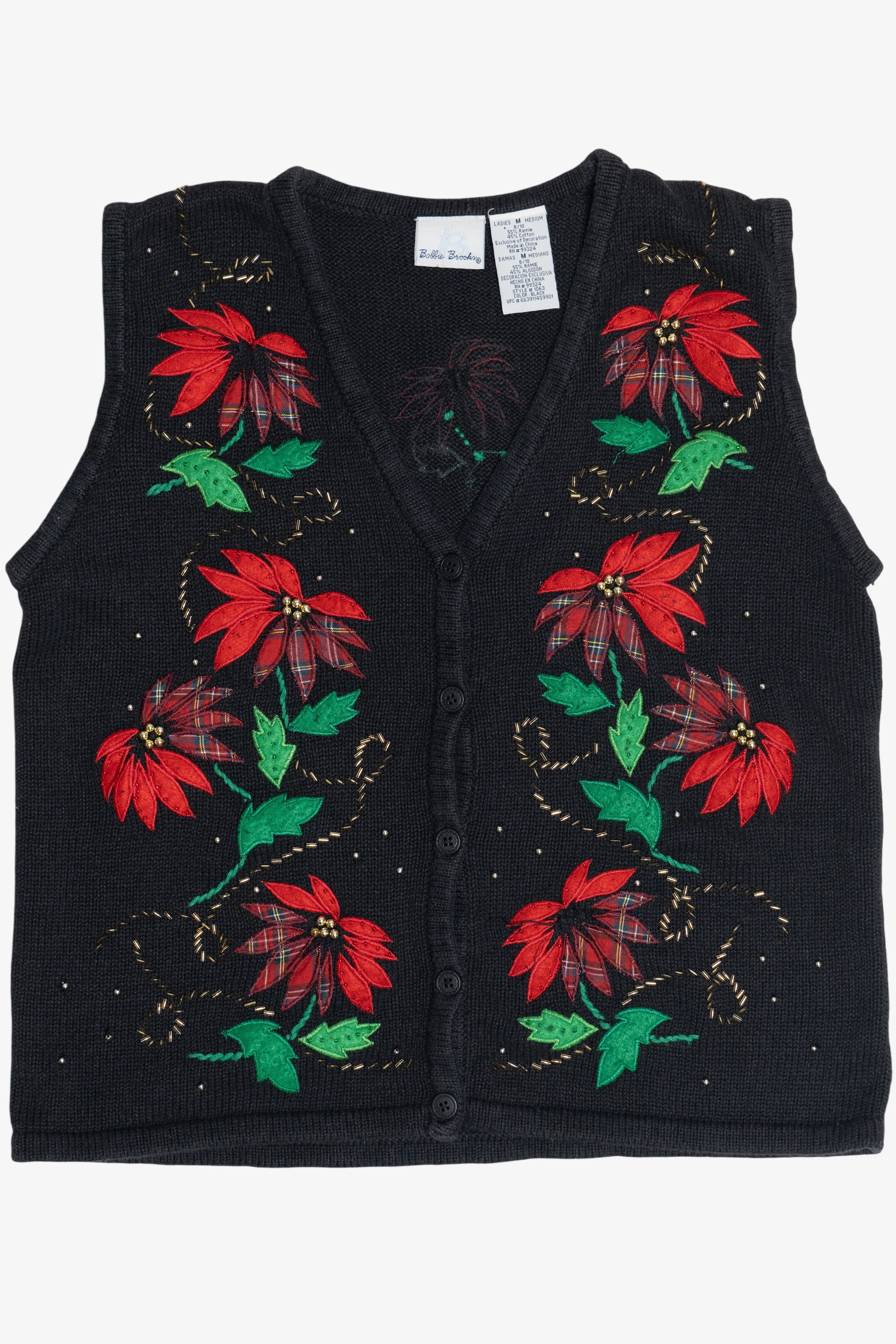 Vintage Bobbie Brooks Poinsettias Ugly Christmas Vest (1990s)
