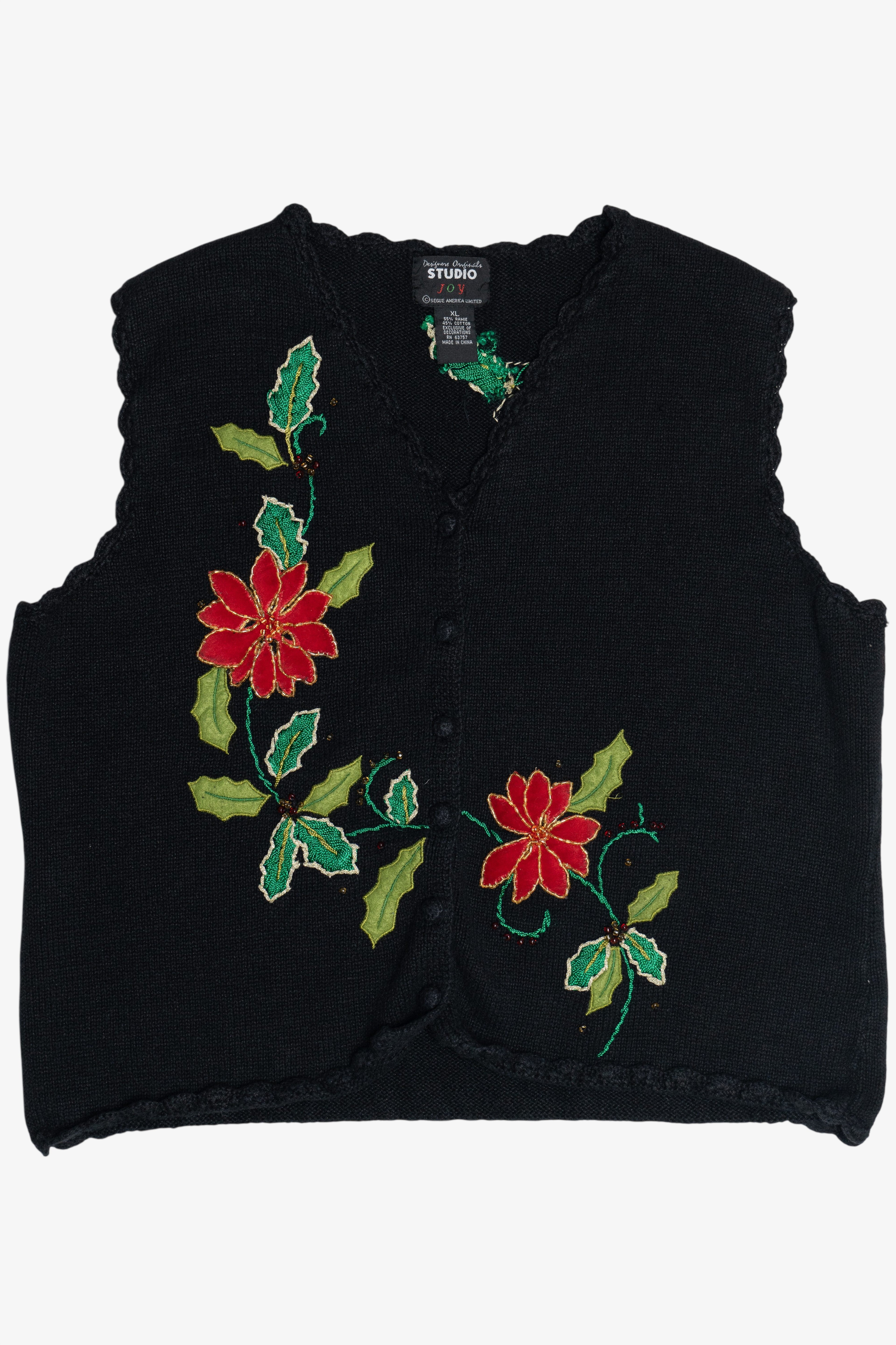 Vintage Designers Originals Studio Poinsettias Ugly Christmas Vest (1990s)