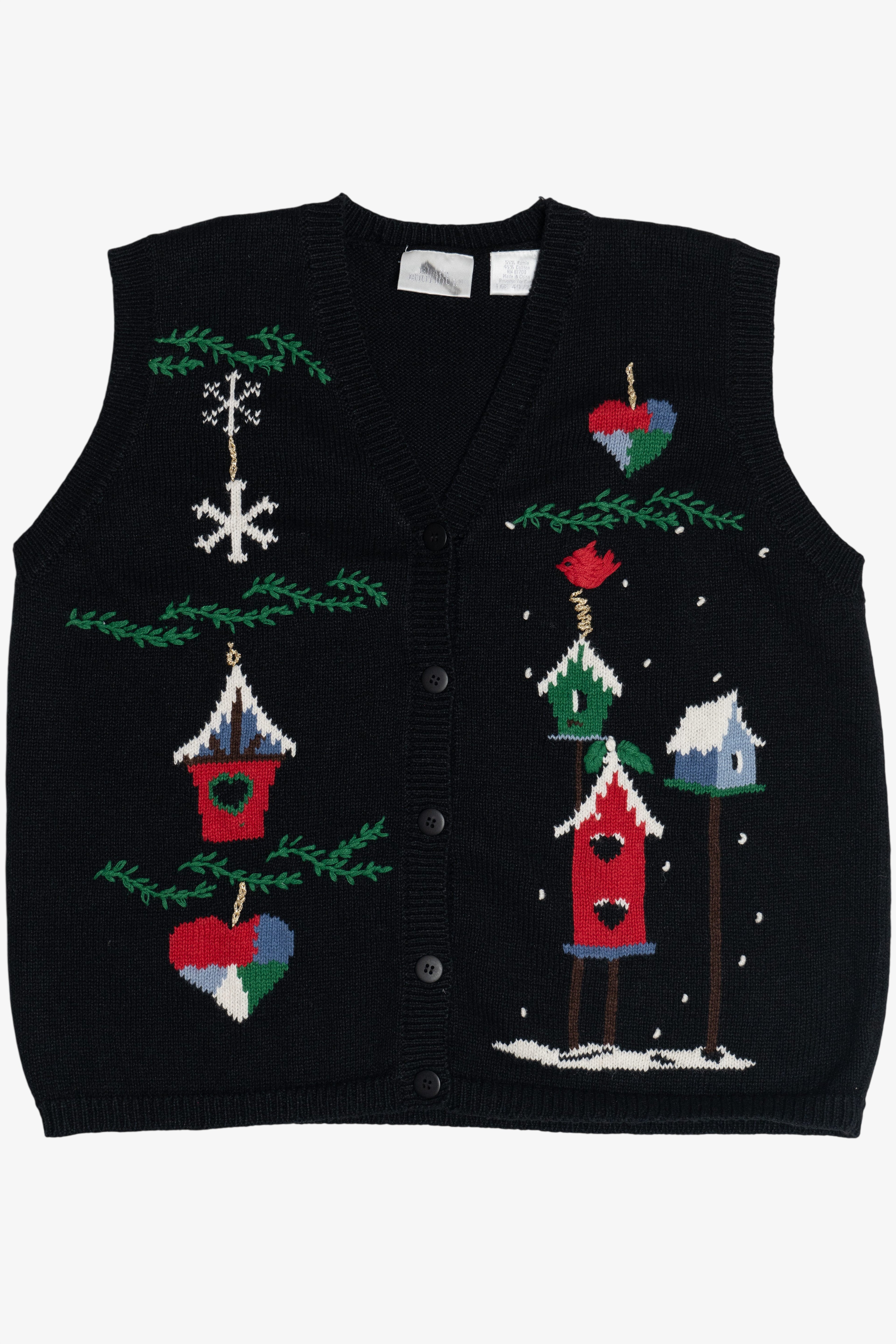 Vintage Holiday Birdhouse Ornaments Ugly Christmas Vest (1990s)