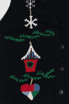 Vintage Holiday Birdhouse Ornaments Ugly Christmas Vest (1990s)