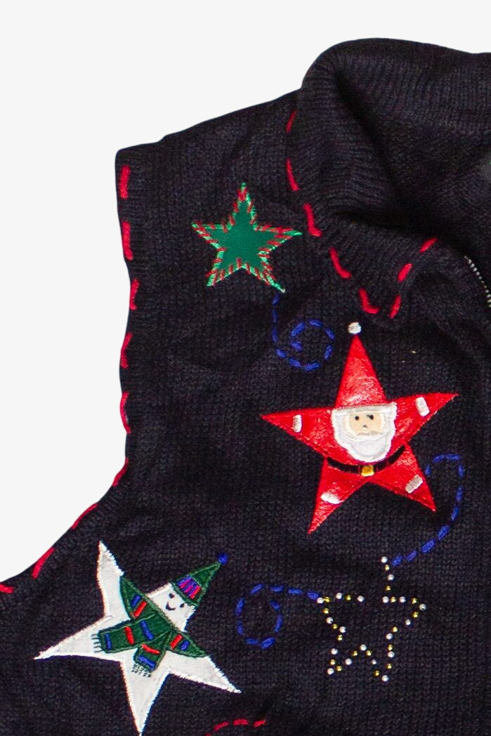 Vintage Santa Snowman Stars Ugly Christmas Vest