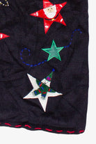 Vintage Santa Snowman Stars Ugly Christmas Vest
