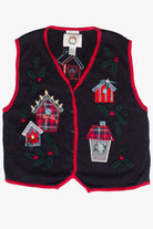Vintage Hand Embroidered Christopher & Banks Birdhouses Ugly Christmas Vest