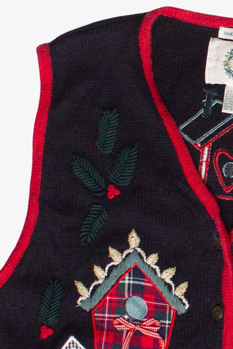Vintage Hand Embroidered Christopher & Banks Birdhouses Ugly Christmas Vest