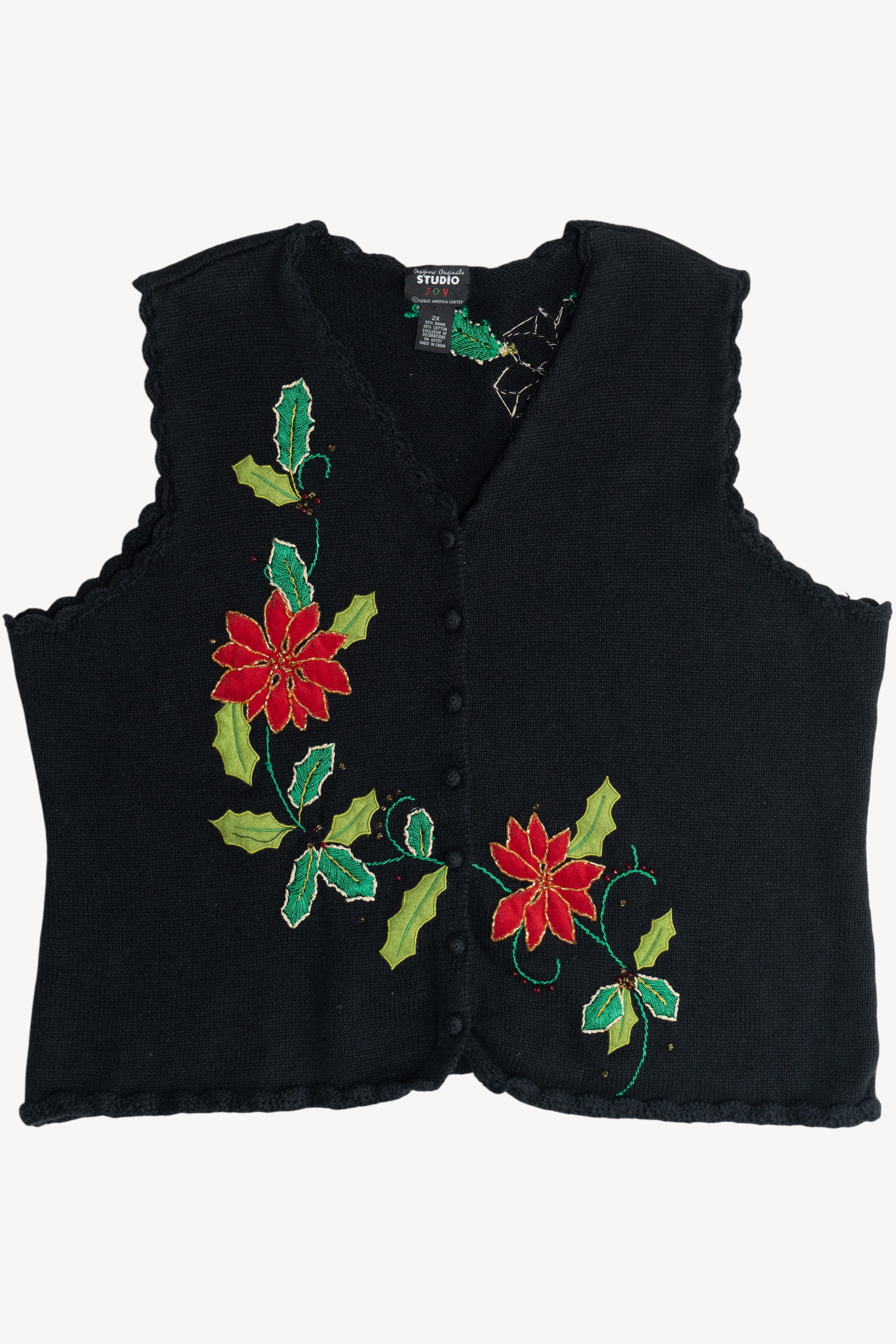 Vintage Designers Originals Studio Flowers Ugly Christmas Vest (1990s)