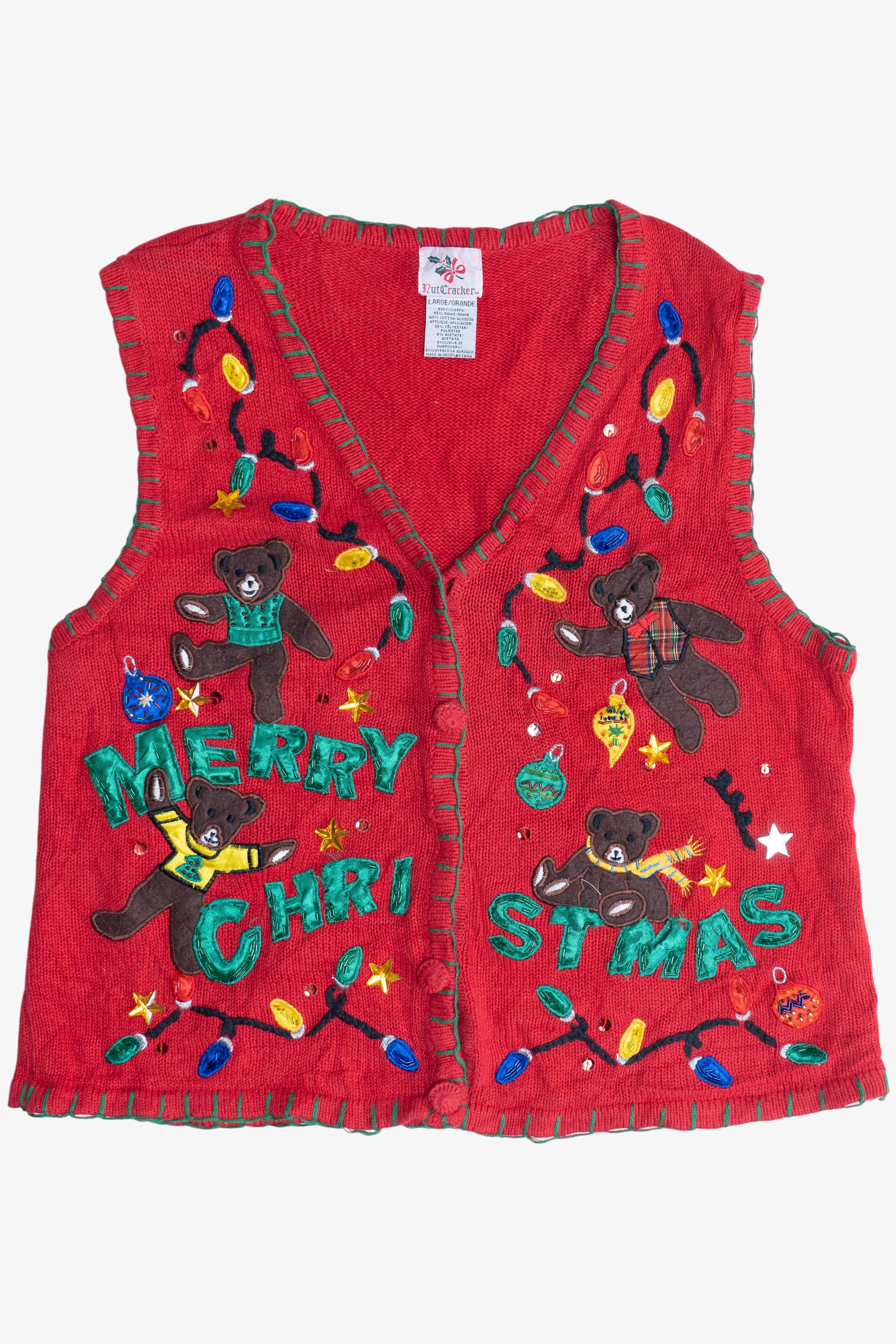 Vintage "Merry Christmas" Bears Ugly Christmas Vest (1990s)
