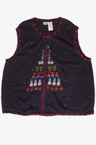 Beaded Holiday Emblems Zip Up Ugly Christmas Vest