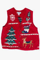 Vintage Gina Peters Snowy Trees Knit Ugly Christmas Vest