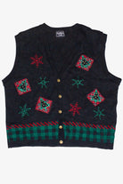 Vintage Southern Lady Plaid Embroidered Snowflakes Trees Ugly Christmas Vest (1990s)