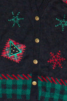 Vintage Southern Lady Plaid Embroidered Snowflakes Trees Ugly Christmas Vest (1990s)