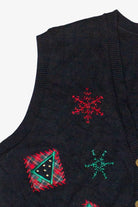 Vintage Southern Lady Plaid Embroidered Snowflakes Trees Ugly Christmas Vest (1990s)