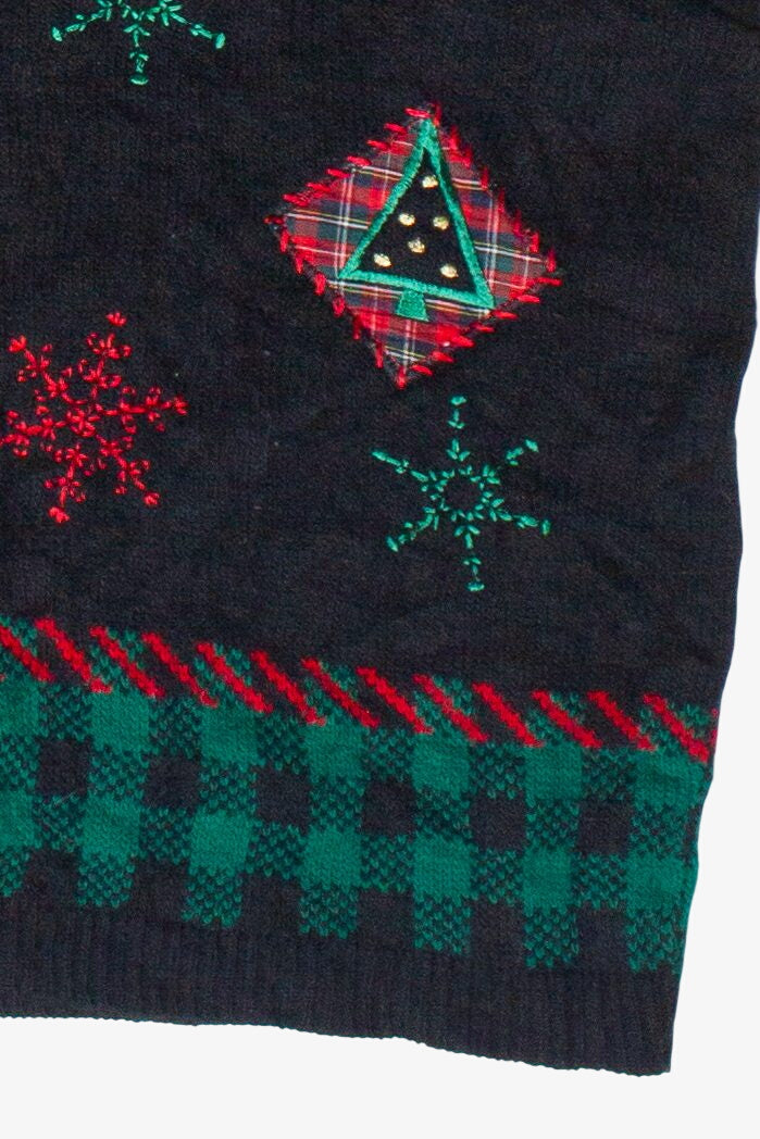 Vintage Southern Lady Plaid Embroidered Snowflakes Trees Ugly Christmas Vest (1990s)
