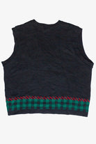 Vintage Southern Lady Plaid Embroidered Snowflakes Trees Ugly Christmas Vest (1990s)