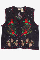 Beaded Embroidered Woodland Cardinals Bobbie Brooks Ugly Christmas Vest (2000s)