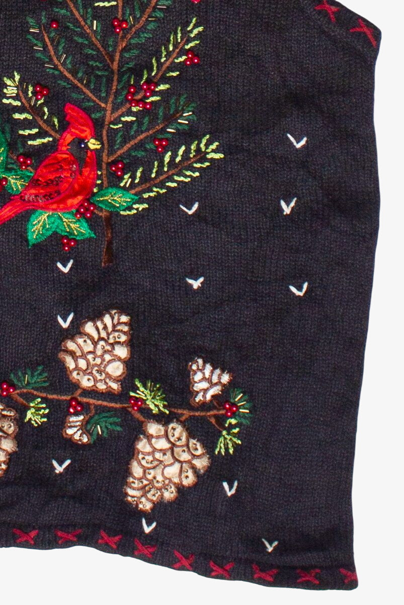 Beaded Embroidered Woodland Cardinals Bobbie Brooks Ugly Christmas Vest (2000s)