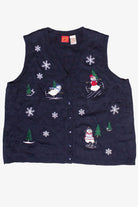 Vintage Holiday Joy Skating Snowmen Ugly Christmas Vest (1990s)