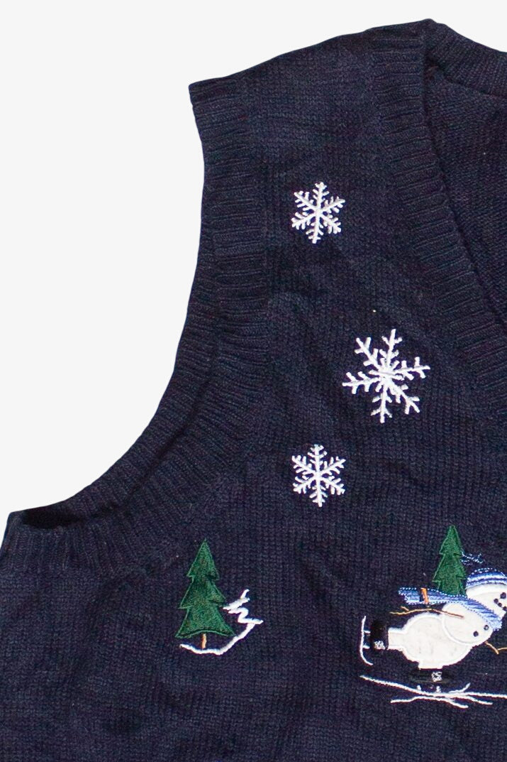 Vintage Holiday Joy Skating Snowmen Ugly Christmas Vest (1990s)