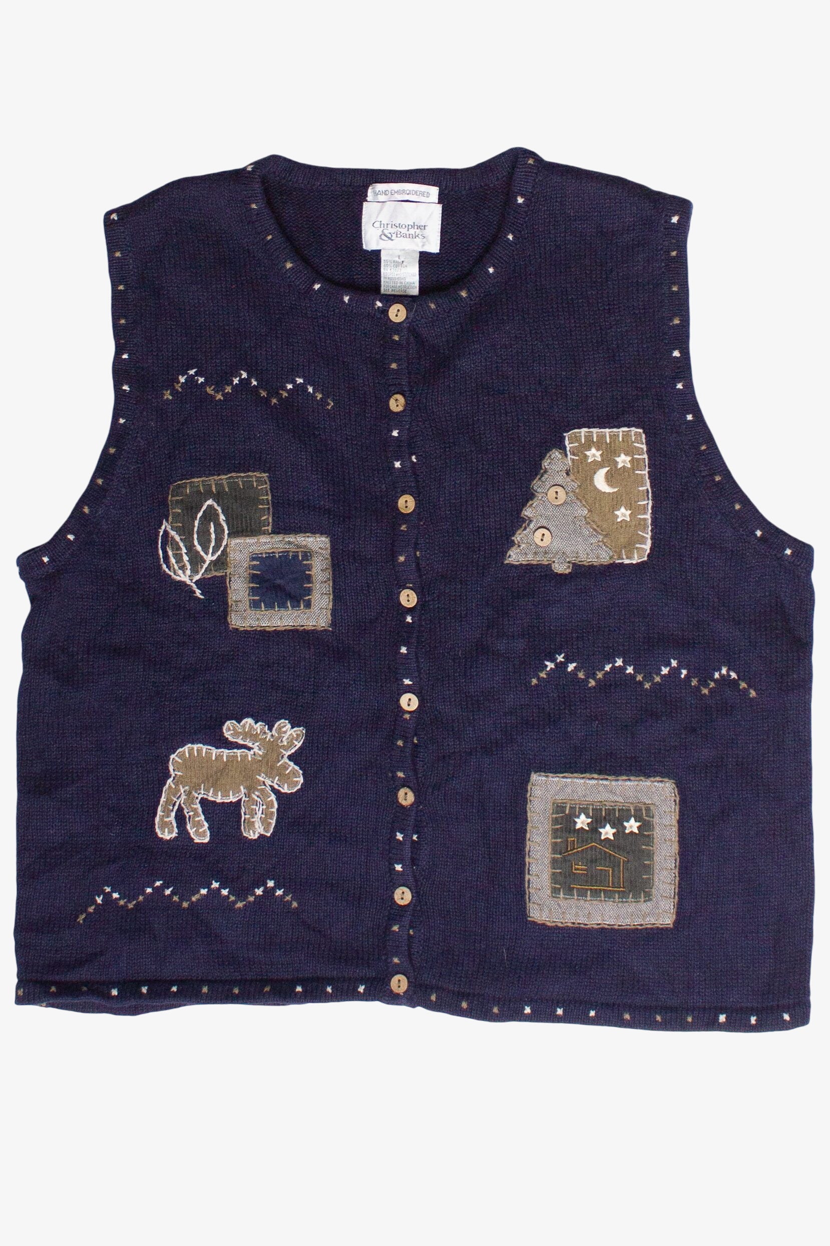 Vintage Christopher & Banks Cottagecore Rustic Patchwork Ugly Christmas Vest (2000s)