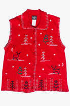 Vintage Southern Lady Hand Stitched Reindeer & Trees Ugly Christmas Vest (1990s)