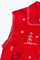 Vintage Southern Lady Hand Stitched Reindeer & Trees Ugly Christmas Vest (1990s)