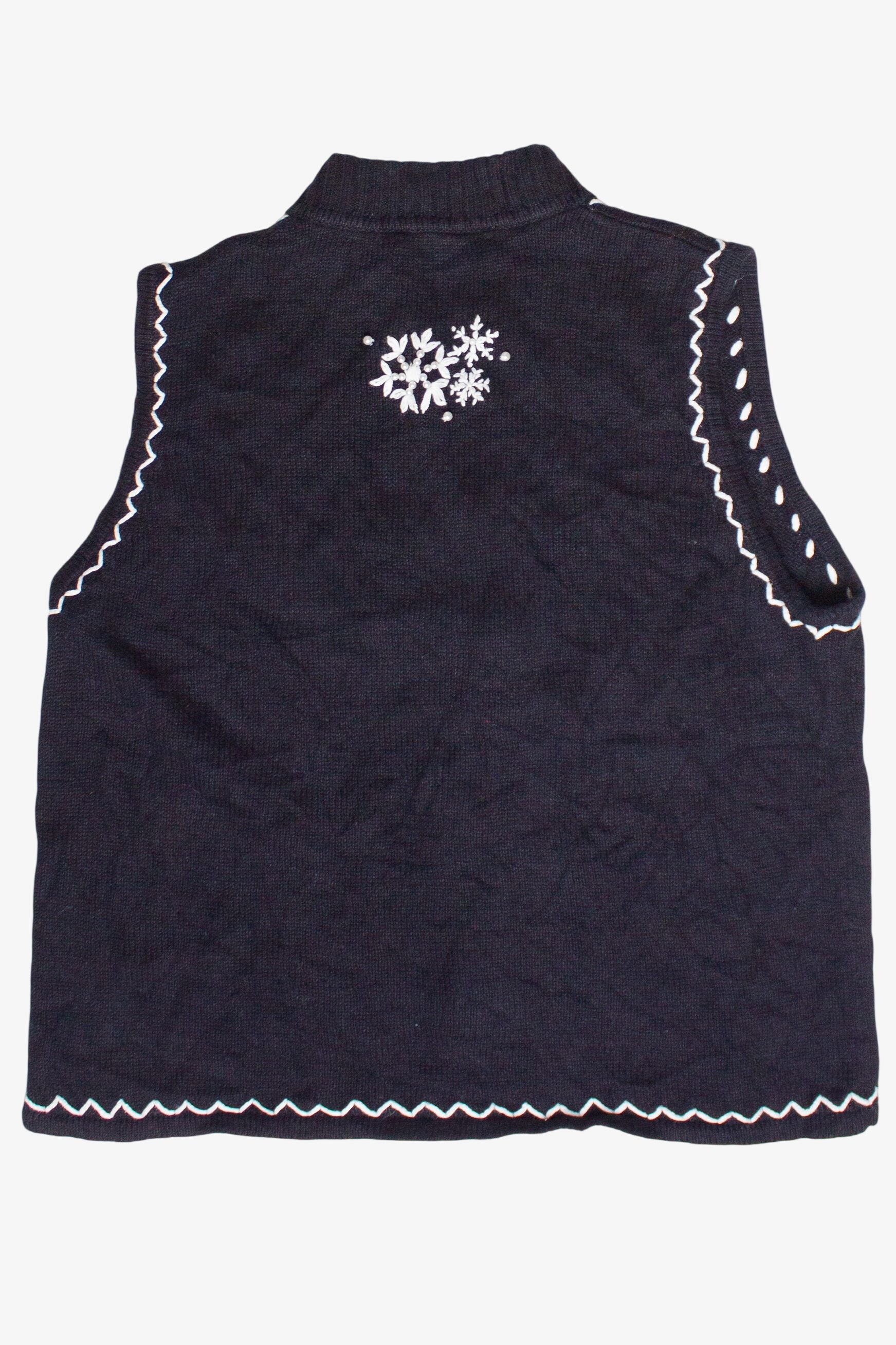 Beaded Sequin Snowflakes Mercer Street Studio Zip Up Ugly Christmas Vest (2000s)