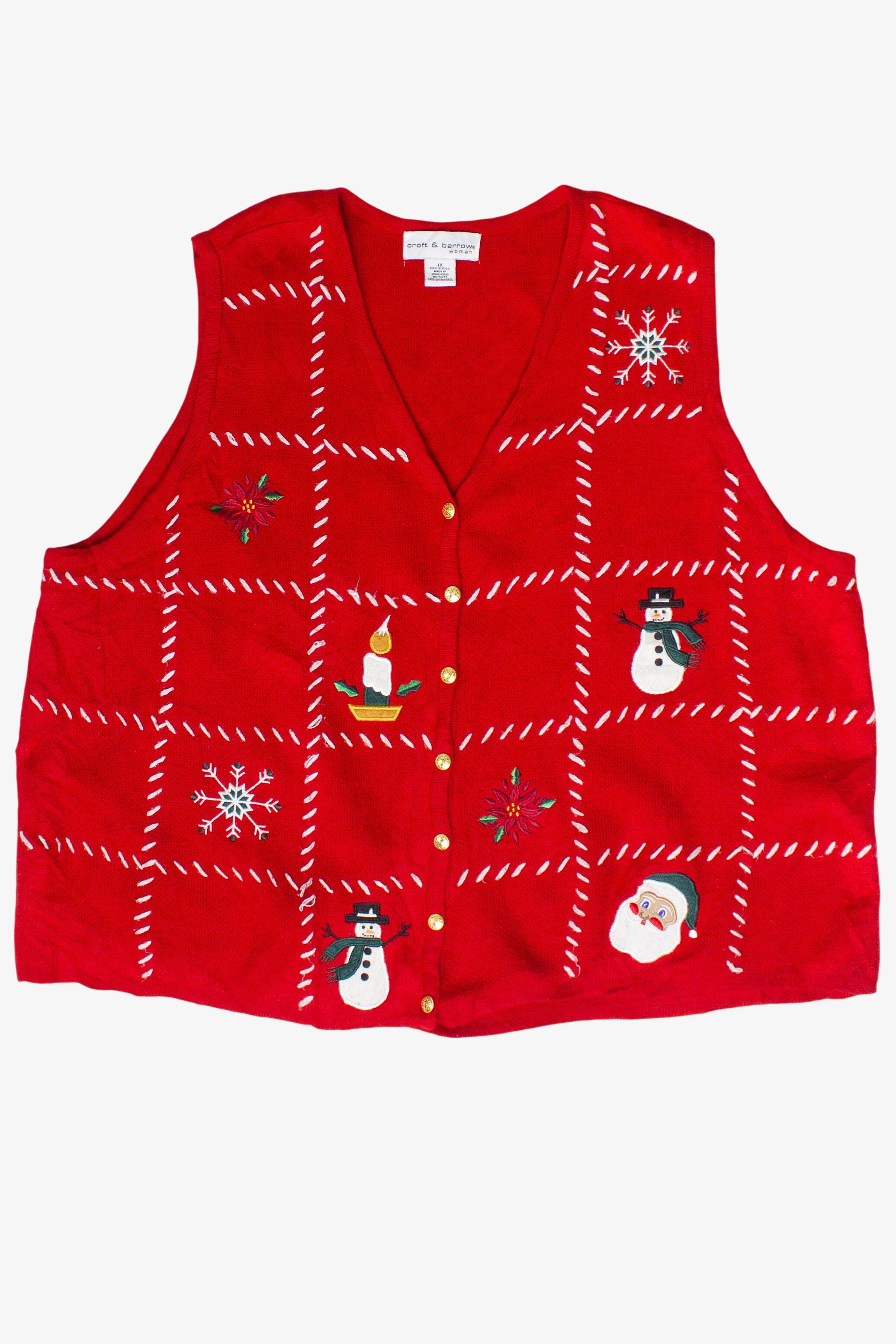 Vintage Croft & Barrow Hand Stitching Christmas Patches Ugly Christmas Vest (2000s)